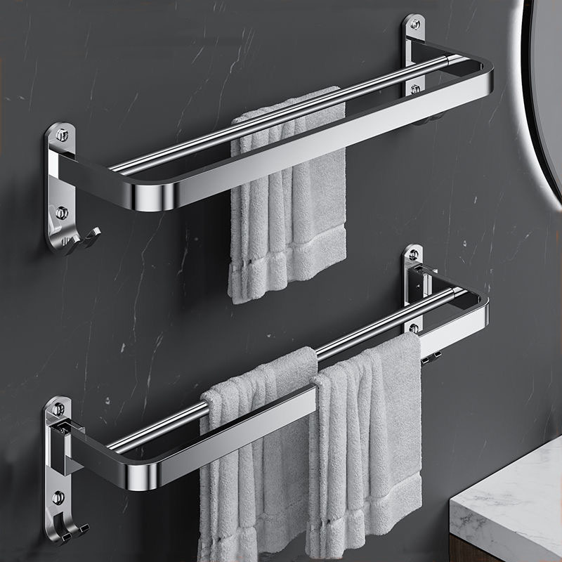 毛巾架304不锈钢毛巾杆免打孔浴室单杆卫生间厕所置物架折叠双杆