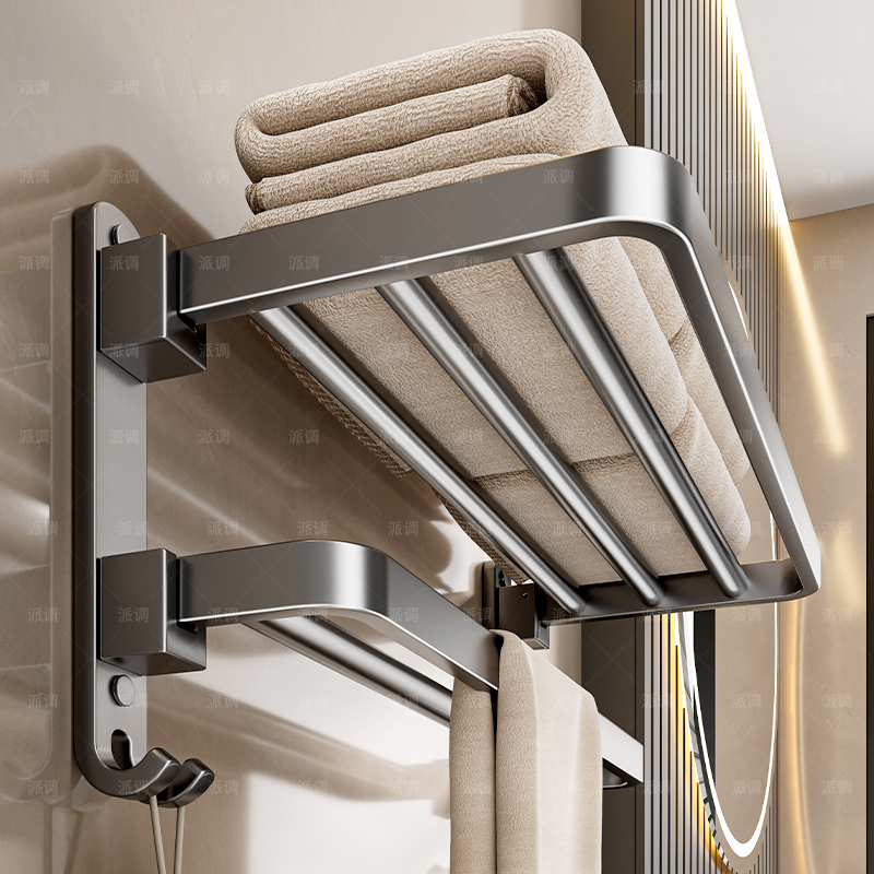 枪灰304不锈钢毛巾架免打孔
