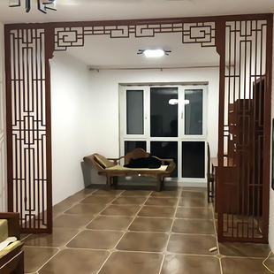 现货新中式 饰镂空通花 花格实木烤漆隔断木格栅雕花板月亮门门洞装
