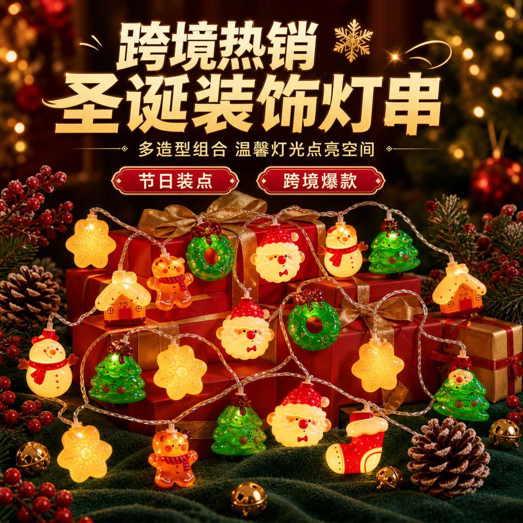 圣诞雪人靴子房屋LED彩灯串|30