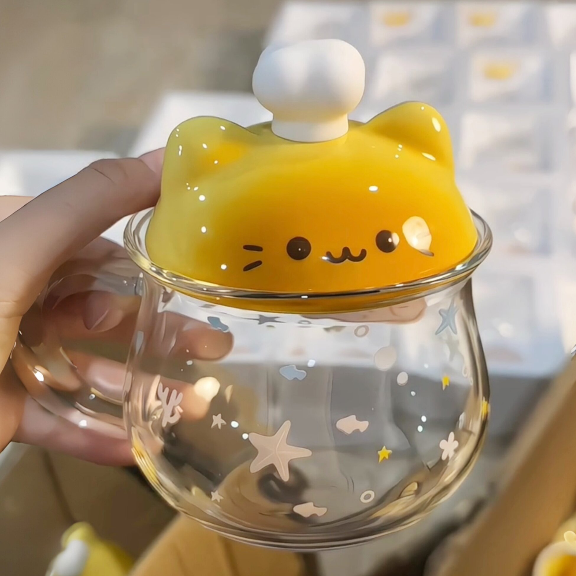 厨房小猫玻璃杯可爱面包猫咪牛奶杯可爱ins风带盖子早餐杯喝水杯