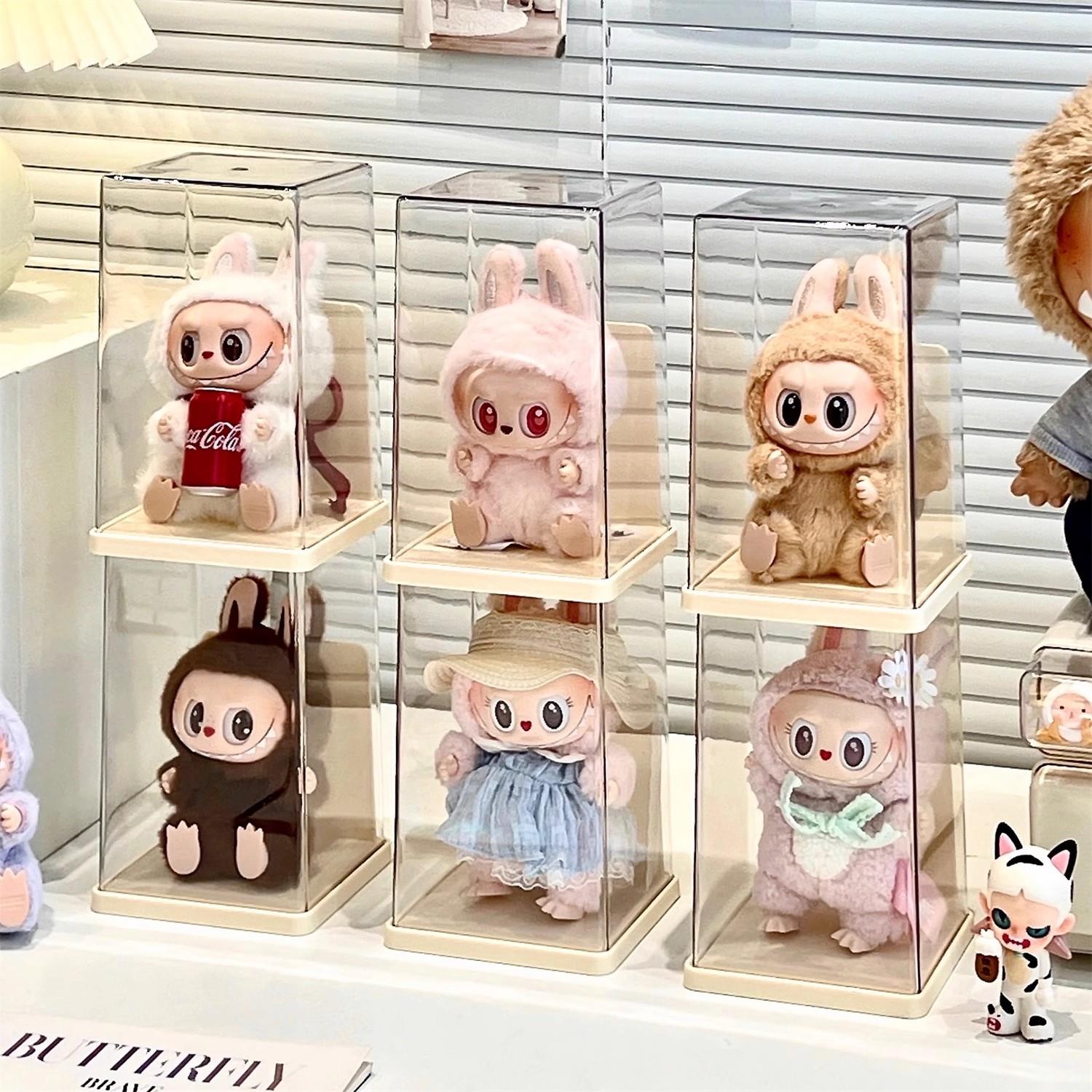 labubu展示盒压克力盲盒展示架拉布布收纳盒泡泡玛特娃娃保护盒罩