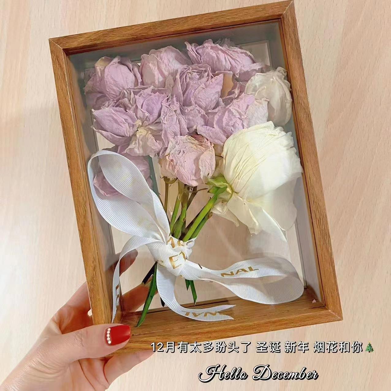 新品创树叶干花相框台中摆空双面框透明玻璃展示画意手工标本框