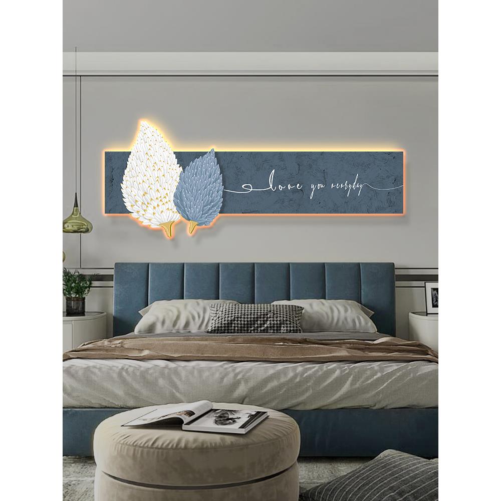 羽毛LED氛围灯画卧室床头挂画现代简约客厅艺术壁画主卧房间画