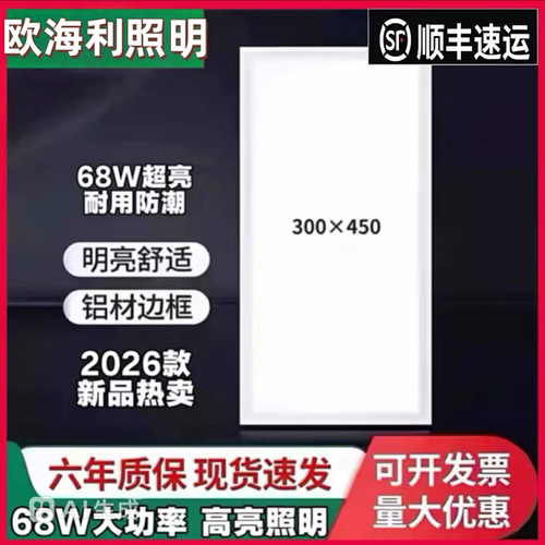 300x450集成吊顶LED厨卫灯30x45厨房灯铝扣板嵌入式平板灯