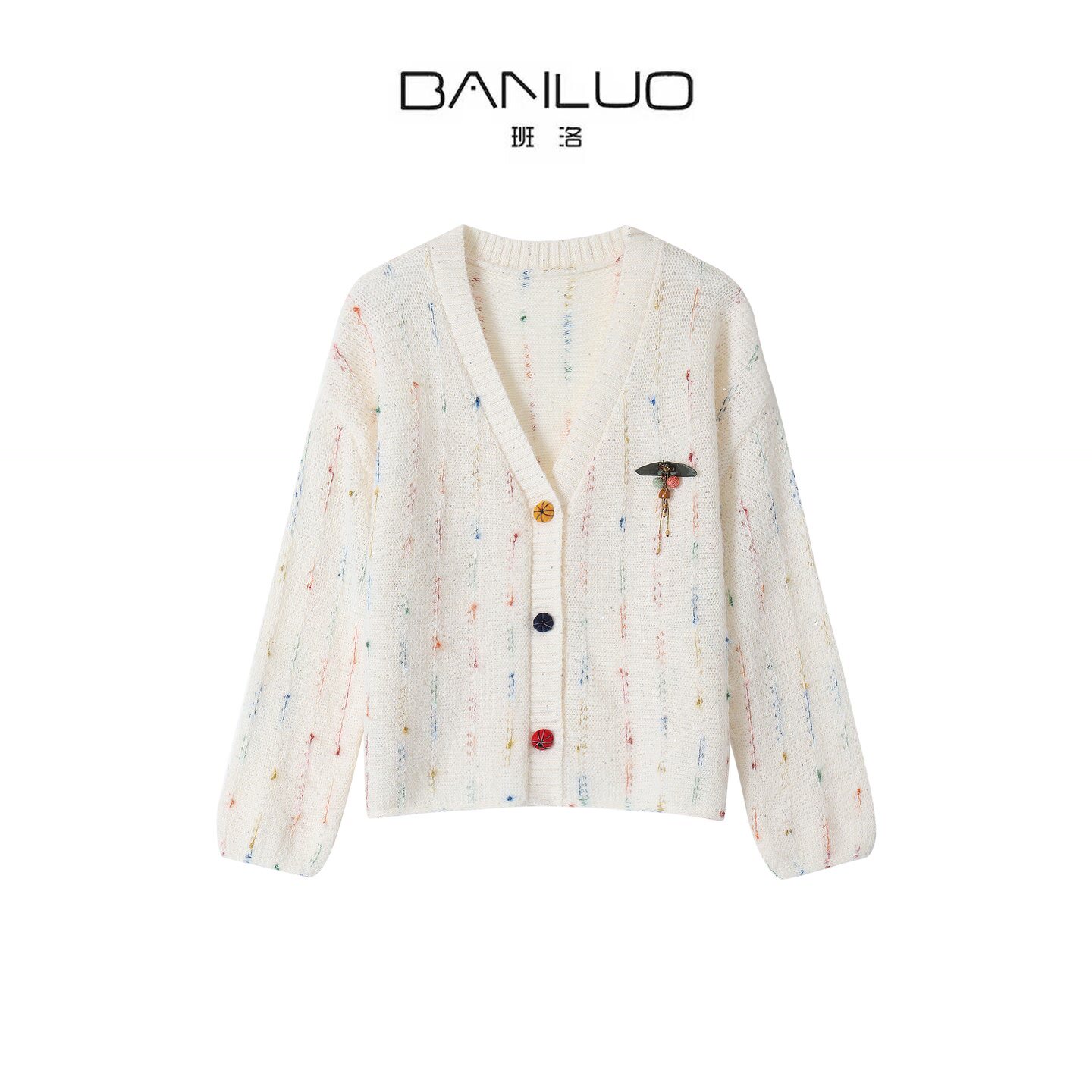 BANLUO轻奢手工彩点V领针织开衫