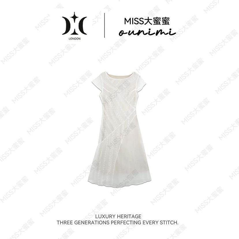 宝莎伦【欧倪蜜 OUNIMI】柔芷白韵莱赛尔高级绣花气质显瘦a字连衣
