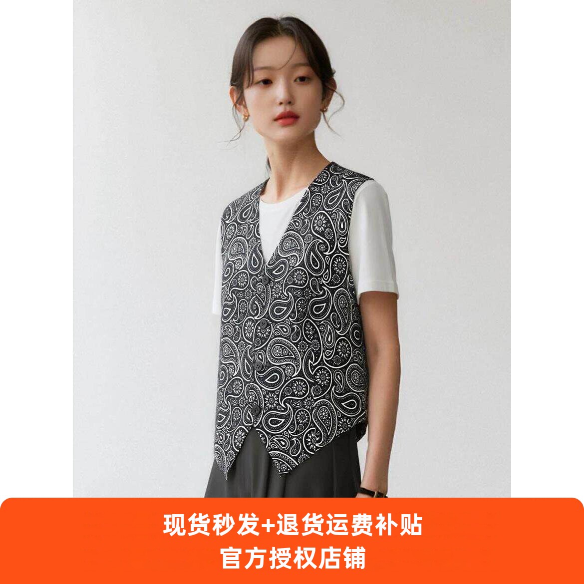 班洛BANLUO|【双影花菱】可两面穿亚麻蕾丝西装马甲WT1002