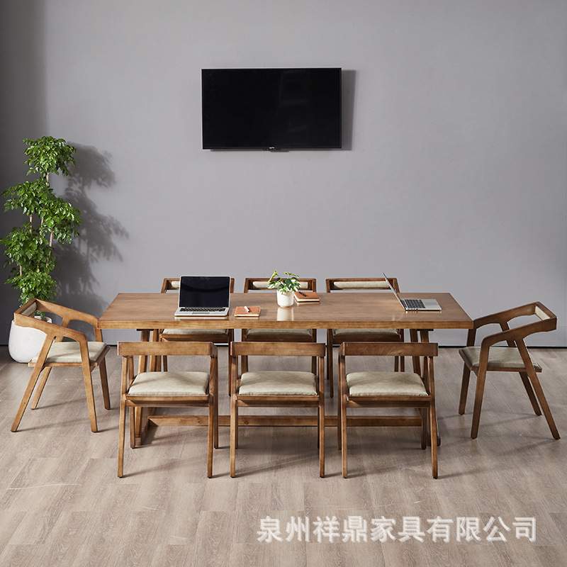 北欧实木办公会议桌接待室简约茶几桌原木洽谈工作台家用长条饭桌