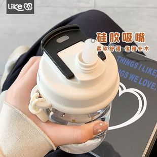 女高颜值带吸管泡茶隔夏季 简约水杯2024新款 塑料便携小巧学生杯子