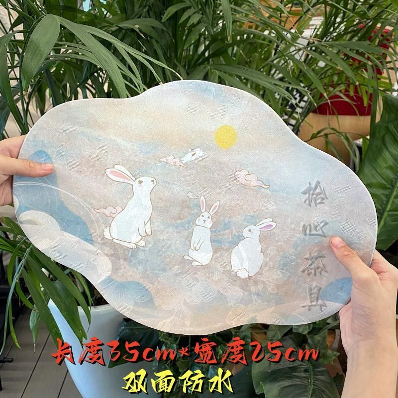 云纱双面两用防水茶席玉兔望月茶垫新中式国风茶盘垫小号茶具垫