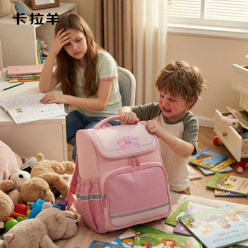 卡拉羊小学生书包减负护脊女童粉色可爱结实大容量独特男生书包