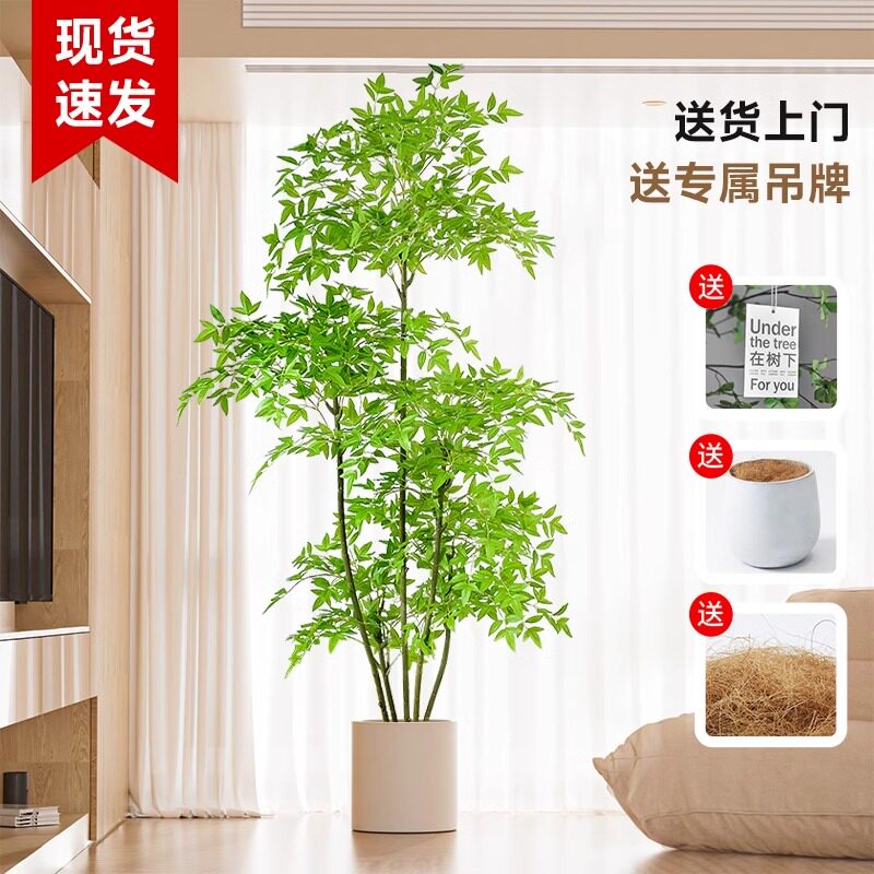 仿真绿植南天竹室内盆栽大型仿生植物假树高端轻奢客厅装饰品摆件