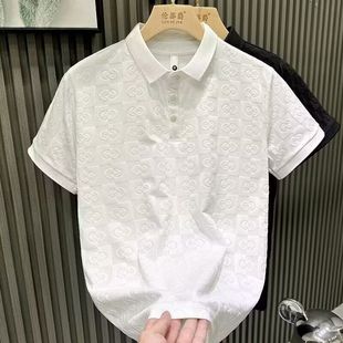 POLO衫 薄款 男短袖 休闲夏季 上衣服 冰丝提花半袖 潮牌轻奢高端男士