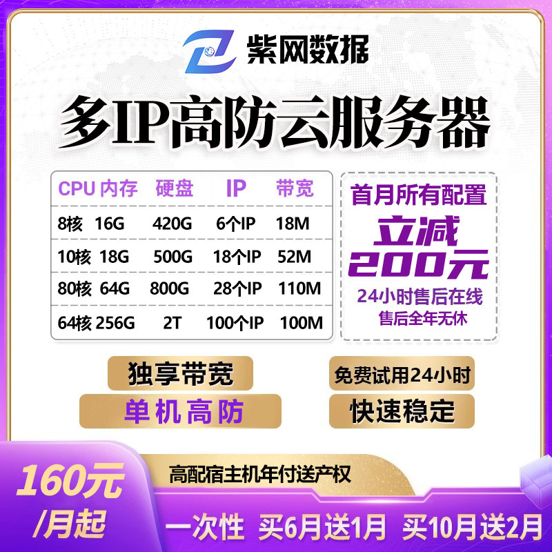 云服务器租赁多ip站群物理服务器出租独享带宽虚拟电脑主机游戏站