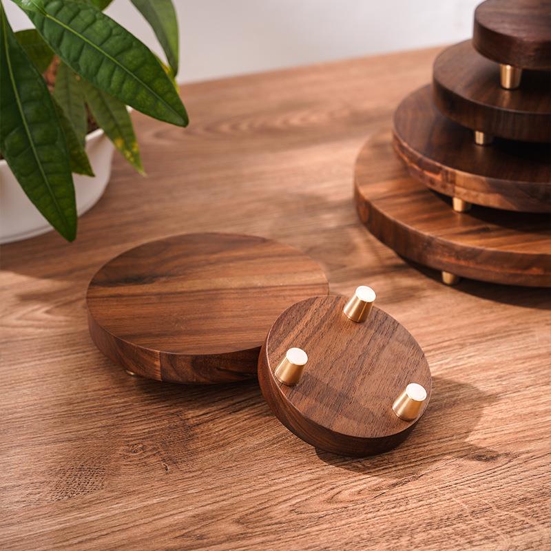 新品胡桃木木底实座摆件工新艺品香薰花盆佛像底座奇石茶具中托底