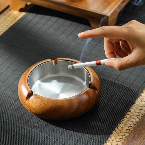 木质个性圆形烟灰缸创意复古酒店宾馆家用烟灰缸防摔大号网吧酒吧