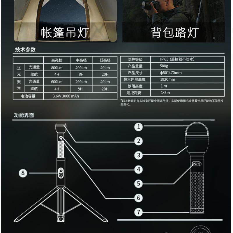 TEV营功O1LE CC 多能户外伸TVLCC1缩露灯聚泛光远程遥控可磁吸防