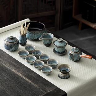 家用天目釉办公室会客陶瓷侧把壶泡茶整套 窑变功夫茶具套装