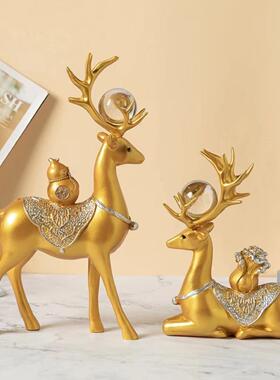 财福对鹿摆件装饰品双鹿工艺品电视柜酒柜家居办公室玄关礼物轻奢