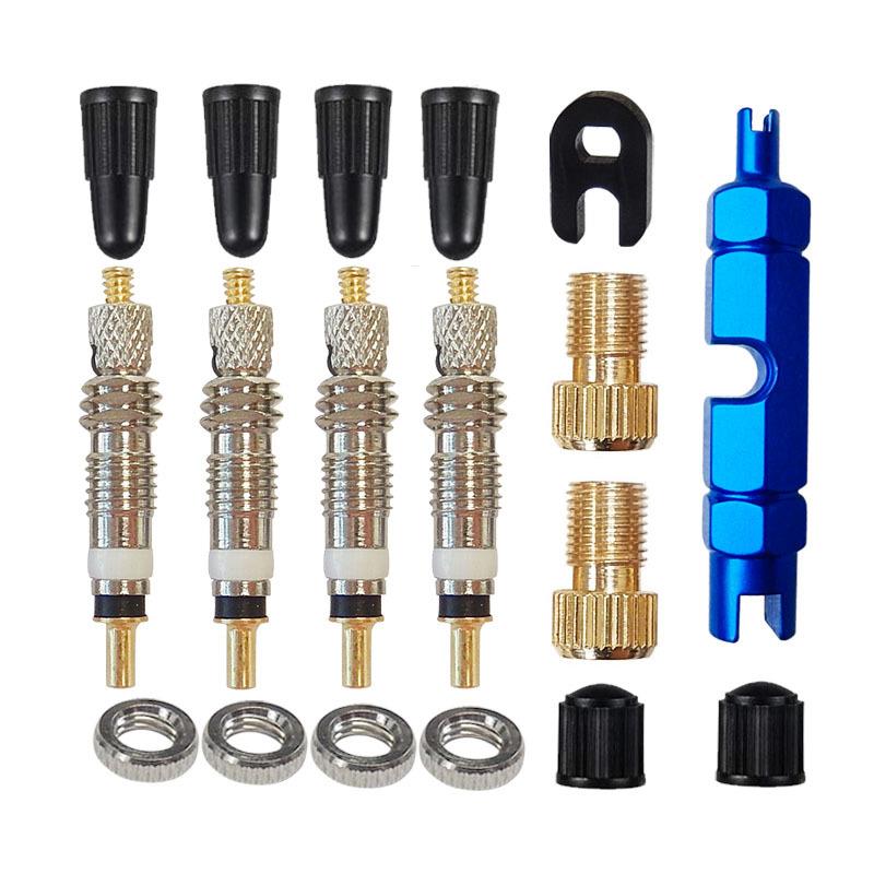 法式气门芯套装法嘴转换组合自行车美式法式扳手气嘴帽维修工具