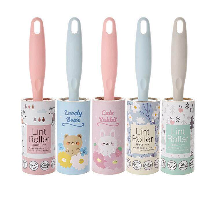 手持卡通粘毛器塑料除尘粘毛刷滚筒替换芯60撕衣服彩色粘毛器滚筒