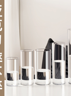 亚克力花瓶摆件客厅插花透明水养直筒富贵竹水培高级感防摔大