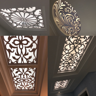过道天花客厅屏风玄关隔断背景 镂空花格吊顶f雕花板镂空通花欧式
