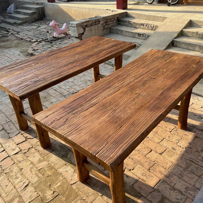 老榆木门板桌风化板旧木板旧吧台实木原木怀旧茶台茶桌定制