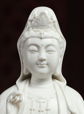 七珍陶瓷南海观音菩萨佛像摆件站立像观世音菩萨德化白瓷家用供奉