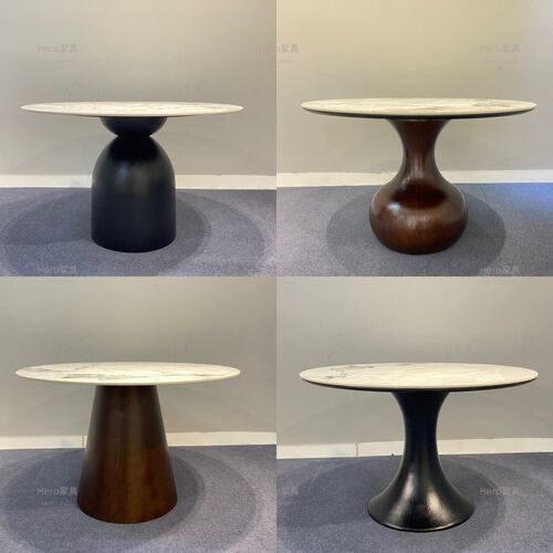 北欧实木圆桌腿大理石餐台脚奢石圆桌脚岩板支架中式复古圆桌底座