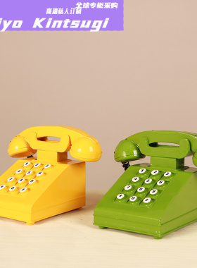 全球购FS欧式复古怀旧老式铁艺听筒座机电话机模型道具装饰品创意