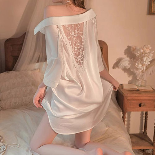 性感睡衣女春秋夏季冰丝衬衫睡裙