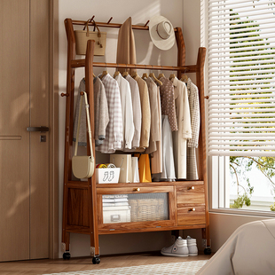 移动卧室衣帽架室内挂衣架立式 晾衣架多功能简易置物衣帽架子衣架