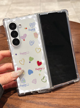 适用三星zfold6手机壳硅胶zfold5新款zfold4折叠屏zfold3翻盖超薄透明白色闪钻爱心全包防摔男款软外屏保护壳