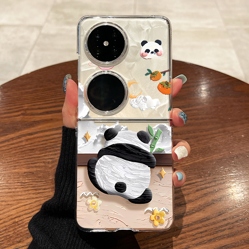 适用华为pocket2手机壳p50pocket s折叠屏oppo小米mixflip透明vivoxflip三星zflip6油画熊猫novaflip保护套
