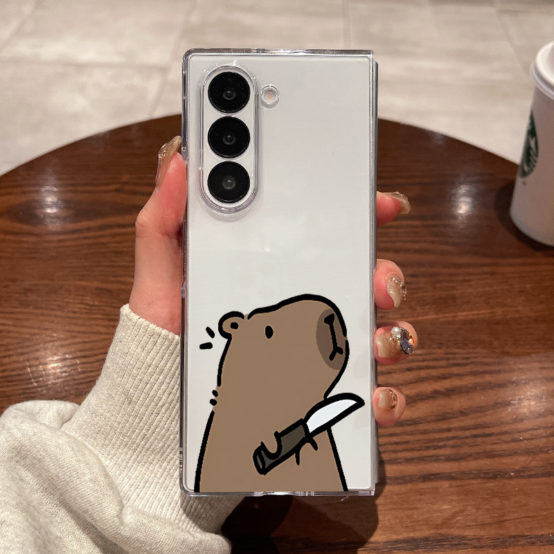 适用三星fold7手机壳fold6新款fold5大折叠屏zfold4翻盖fold3超薄透明刀刀水豚全包防摔男女款硬外壳保护套