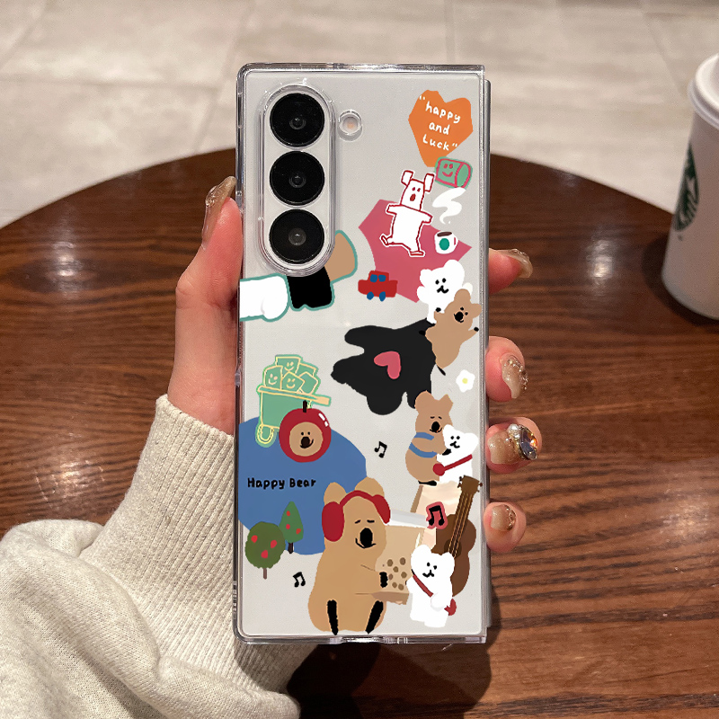 适用三星fold7手机壳fold6新款fold5大折叠屏zfold4翻盖fold3超薄透明柿子椒小熊全包防摔男女款硬外壳保护套