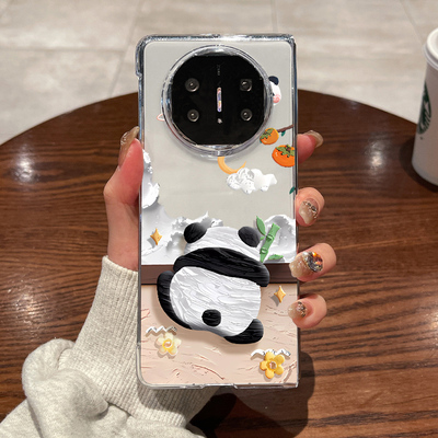 适用华为matex6手机壳matex5新款matex3折叠屏x6翻盖x5典藏版超薄透明油画熊猫全包防摔男女款硬壳保护套