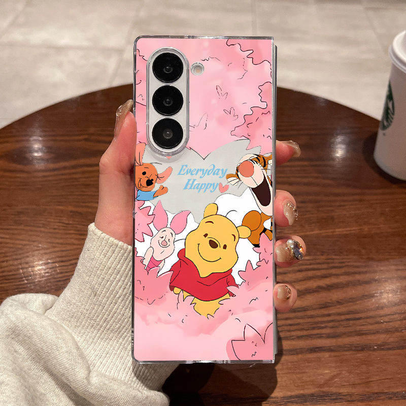 适用三星fold7手机壳fold6新款fold5大折叠屏zfold4翻盖fold3超薄透明樱花维尼熊全包防摔男女款硬外壳保护套