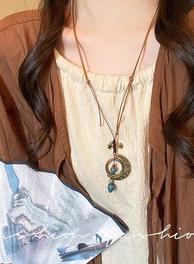 新中式复古串珠月牙项链女秋冬