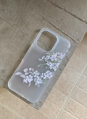 叶菽原创定制《桃落》新中式国风清冷小众高级感IMD双层适用苹果17/14/15/16promax磨砂白色iPhone桃花手机壳