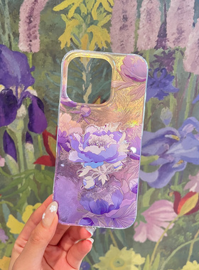 叶菽原创定制《紫昙》新中式国风清冷小众高级感IMD双层适用苹果13/14/15/16promax亮面iPhone紫色昙花手机壳