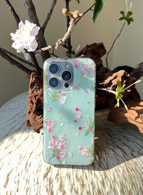 叶菽原创定制《连理桃》新中式国风桃花小众高级感IMD双层适用苹果17/14/15/16promax艺术iPhone亮面手机壳