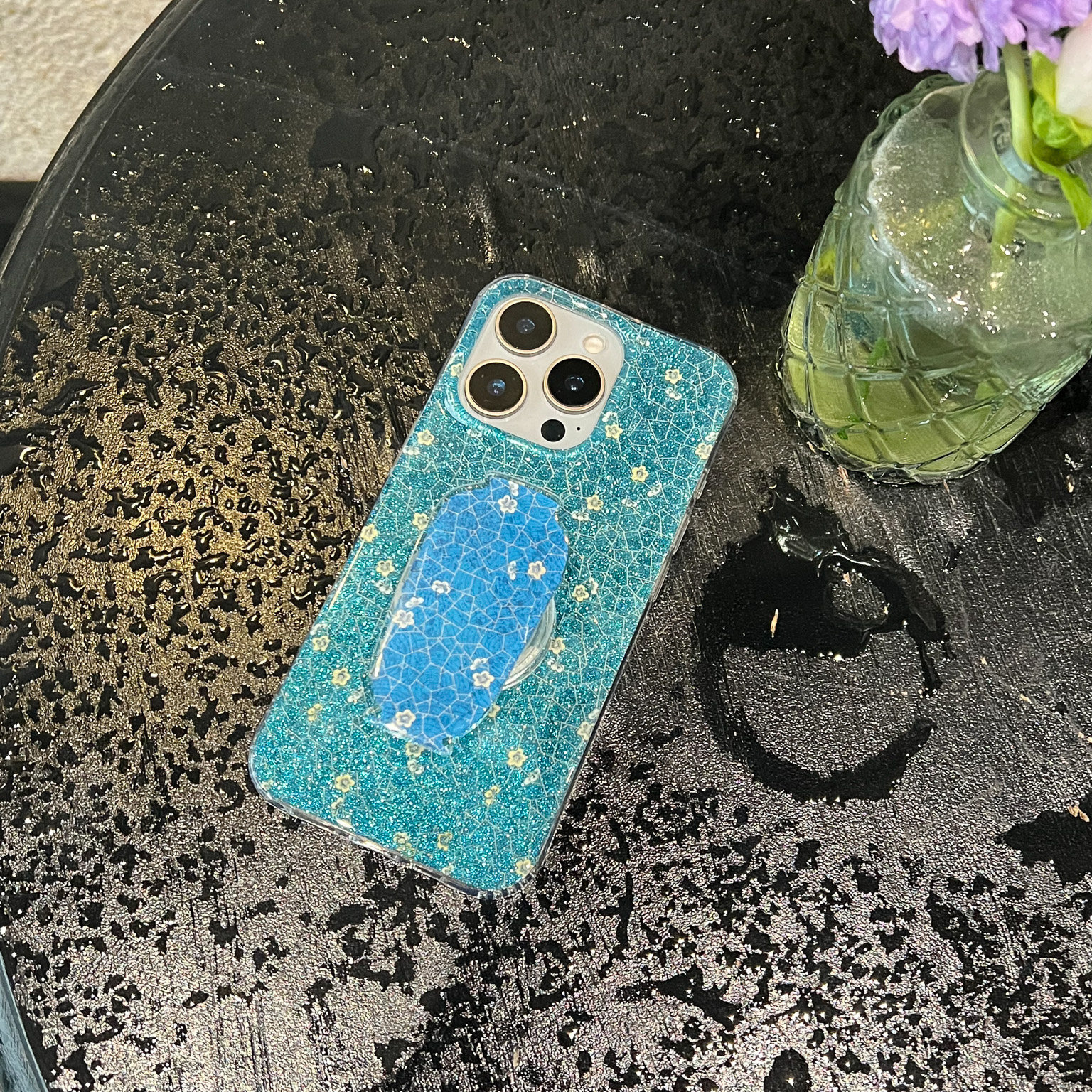 叶菽原创定制《冰裂梅》新中式国风国画小众高级感IMD闪粉适用苹果17/14/15/16promax夏日蓝色iPhone手机壳