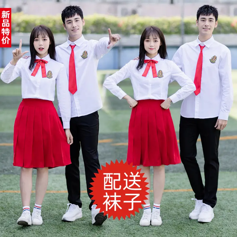 初中高中生大合唱演出服红裙红歌
