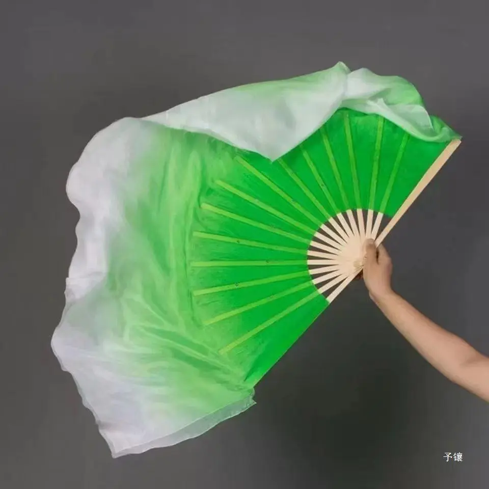 舞蹈扇子渐变绿色成人映山红双面