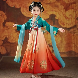 汉服女童冬季古装敦煌飞天大唐公主襦裙古风儿童嫦娥仙子演出服装