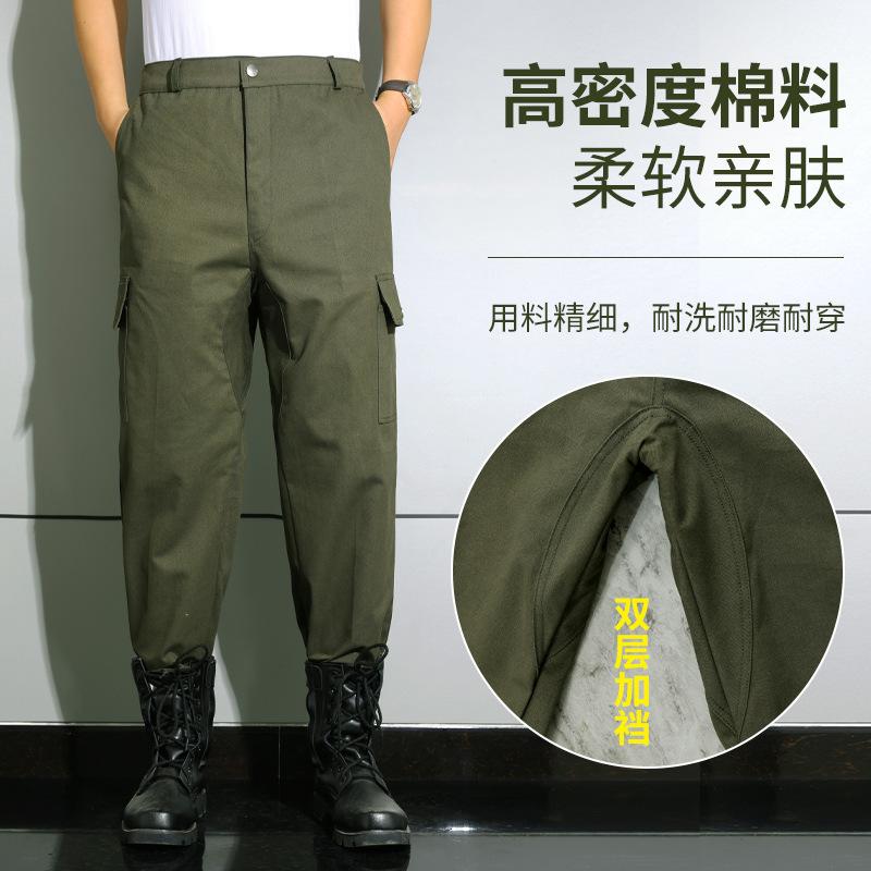 加档绿棉帆布裤子劳保多兜工裤