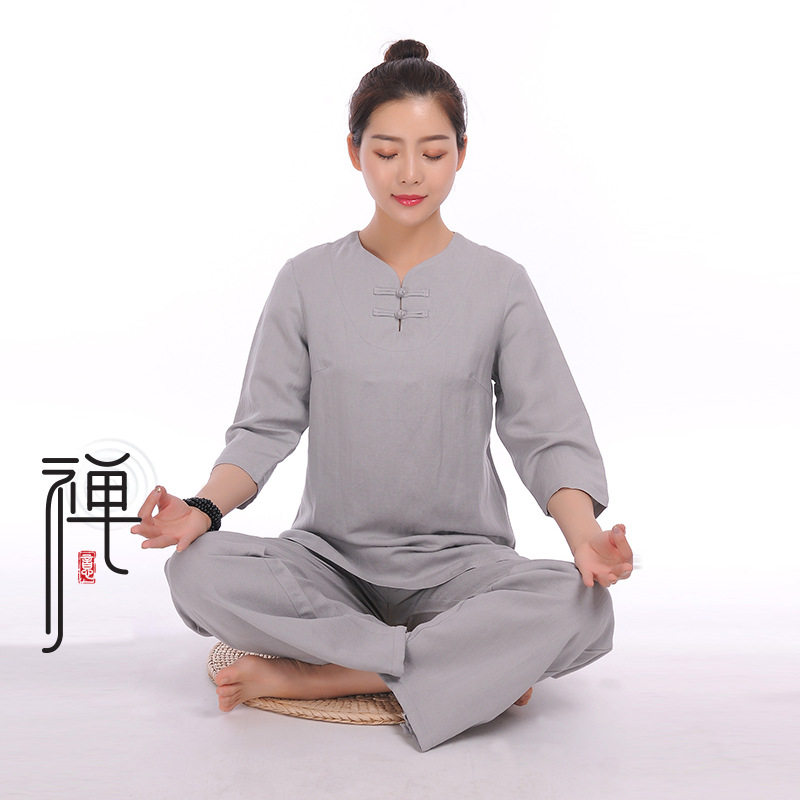 新品中文艺复古佛系女套装亚麻